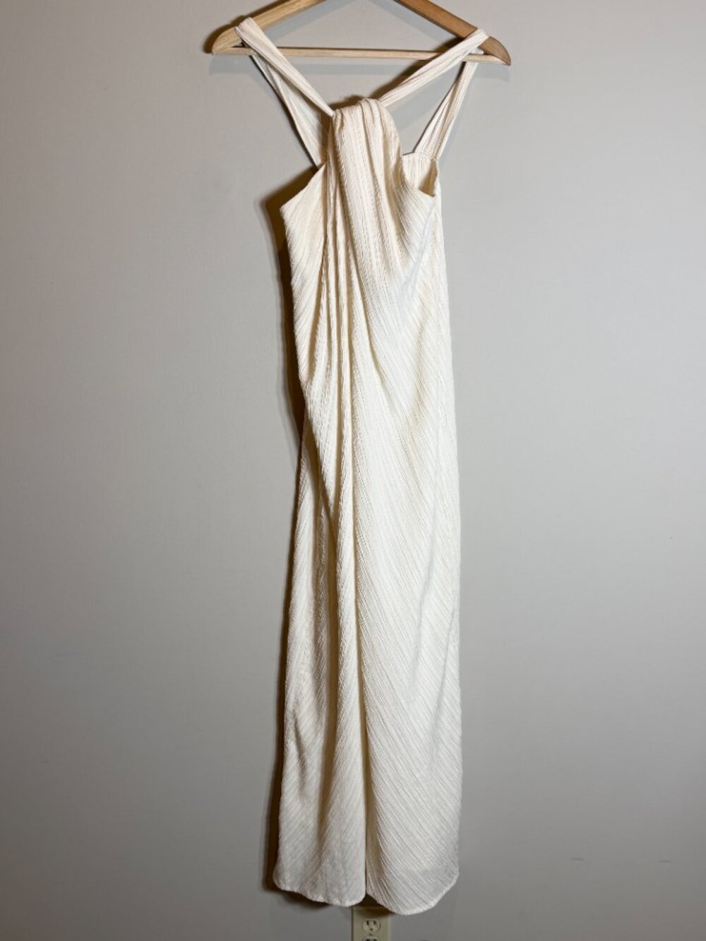 Commense Creamy Halter Long Maxi Dress Women's Small Ivory Textured Flowy Beach - Picture 6 of 15